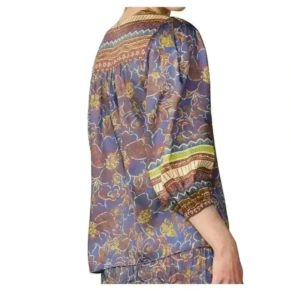 Current Air Los Angeles Floral Bordr Print Blouse Size Large - Picture 11 of 13